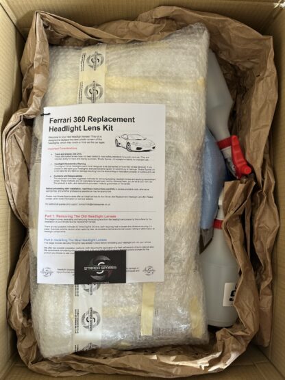 Ferrari 360 headlight lens replacement kit including left and right UV-resistant polycarbonate lenses