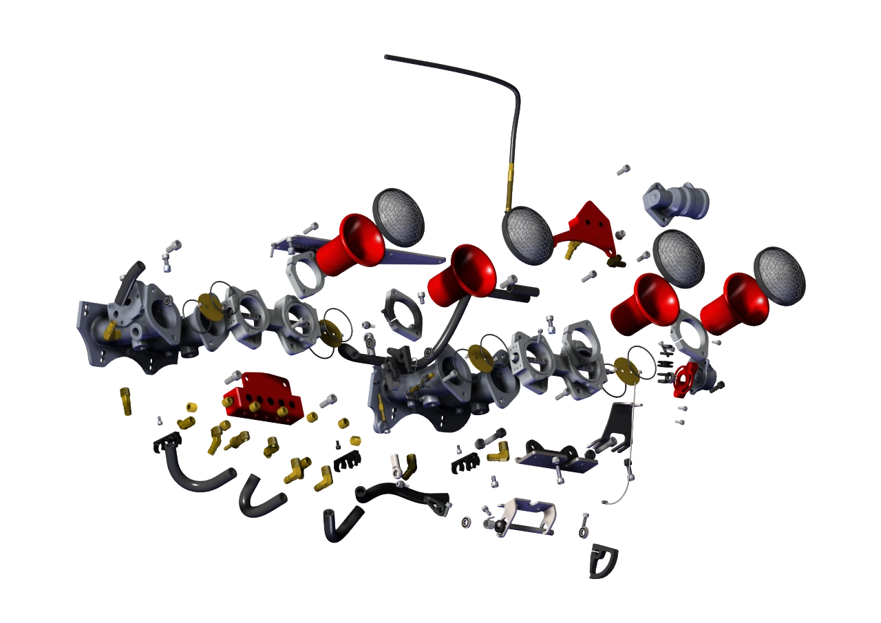 Exploded PAPIK induction assembly showing individual throttle components